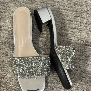 Silver Glitter Women's Slide Sandals